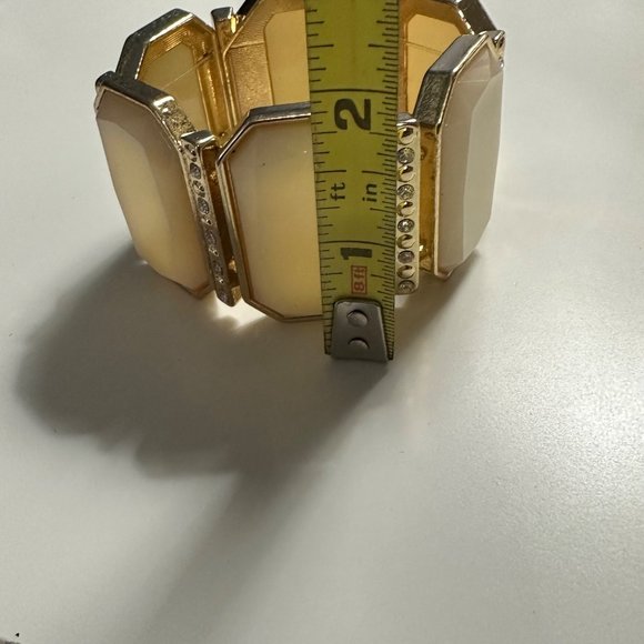Unbranded gold tone with ivory faceted and crystal stones stretch cuff bracelet - Picture 5 of 5